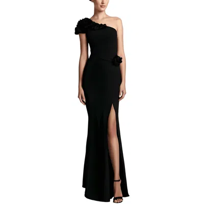 Dress The Population Womens Rosette Polyester Evening Dress In Black
