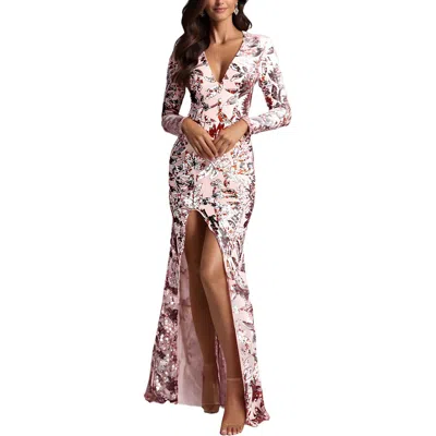 Dress The Population Womens Sequined Polyester Evening Dress