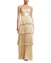 Dress The Population Zahrah Tiered Pleated Satin Evening Gown In Gold