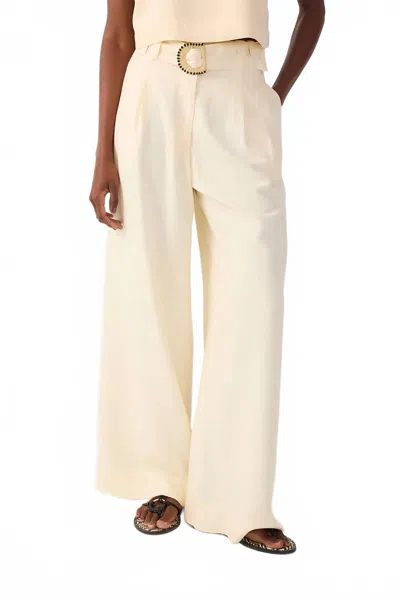 Dress To Beaded Buckle Wide Leg Linen Pants In Shell Beige In Black