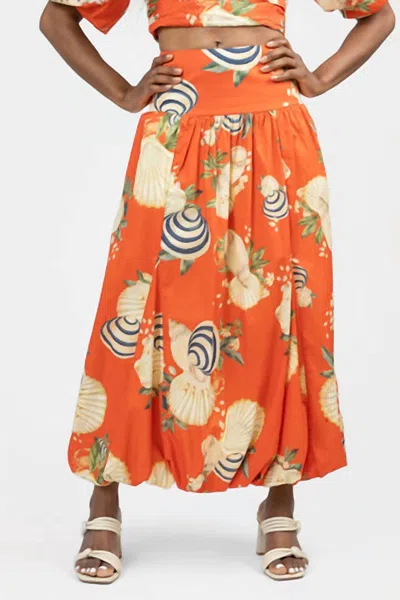 Dress To Coral Sea Shell Print Bubble Maxi Skirt In Orange