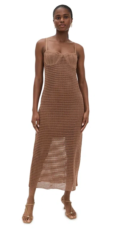 Dress To Crochet Shell Midi Dress Gold In Brown
