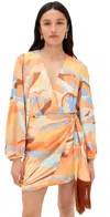Dress To Wrap Long Sleeve Mini Dress In Sunset Print
