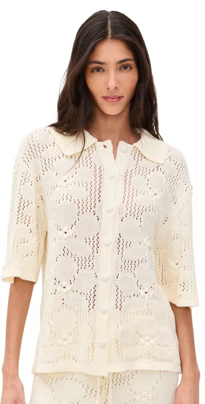 Dress To Floral Crochet Short Sleeve Shirt Beige Shell In Neutral