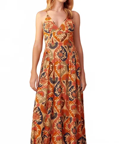 Dress To Flower Thin Strap Dress In Orange In Brown