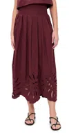 Dress To Foliage Embroidery Cotton Skirt Wine In Burgundy