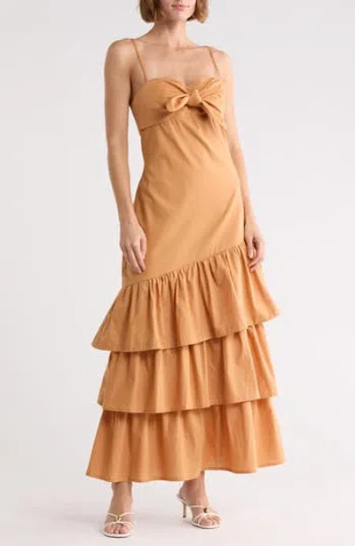 Dress To Knotted Ruffle Tiered Sundress In Brown
