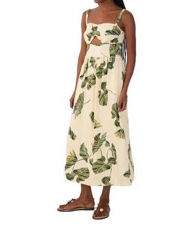 Dress To Leaf Print Midi Dress In Beige In White