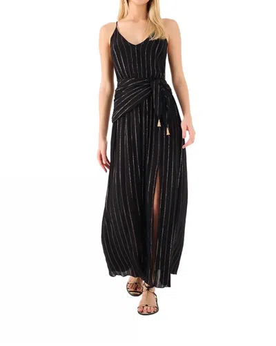 Dress To Long Lurex Dress With Tie Belt In Black