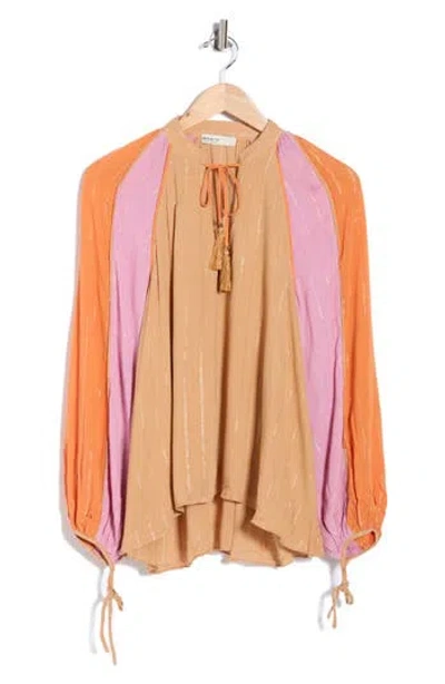 Dress To Lurex Stripe Split Neck Long Sleeve Top In Multi