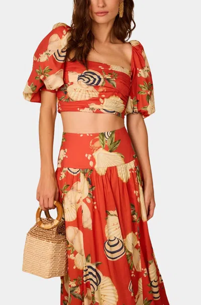 Dress To Lya Puff Sleeves Top In Sea Shore Print In Multi