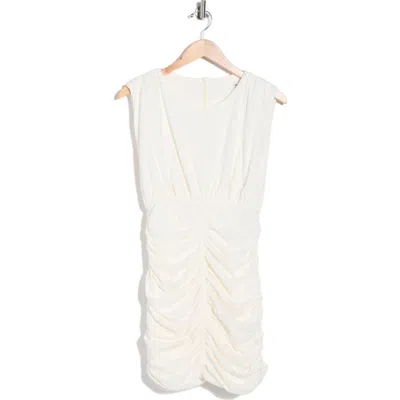 Dress To Padded Shoulders Shirred Minidress In White