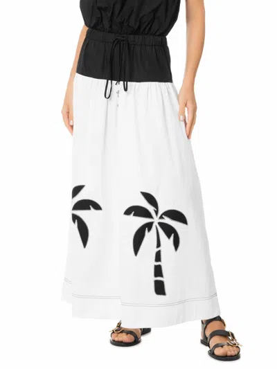 Dress To Palm Tree Embroidery Midi Skirt In White In Transparent