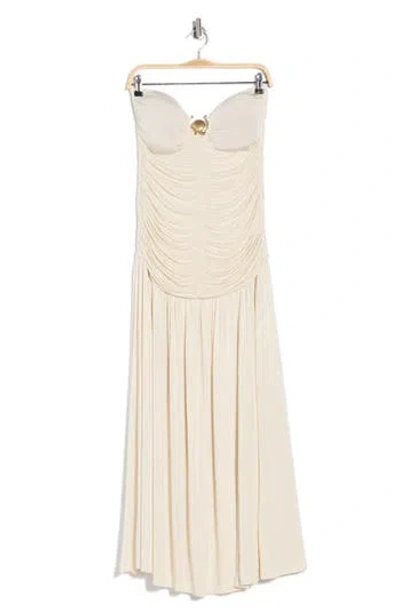 Dress To Seashell Buckle Strapless Midi Dress In White