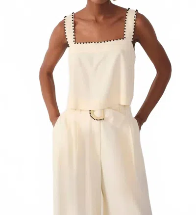 Dress To Sleeveless Beading Linen Blouse In Shell Beige