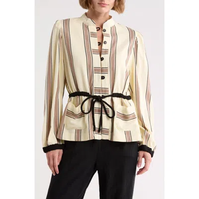Dress To Stripe Drawstring Waist Jacket In Neutral