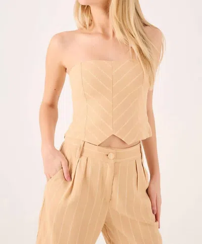 Dress To Striped Linen Top In Dune Beige In Brown