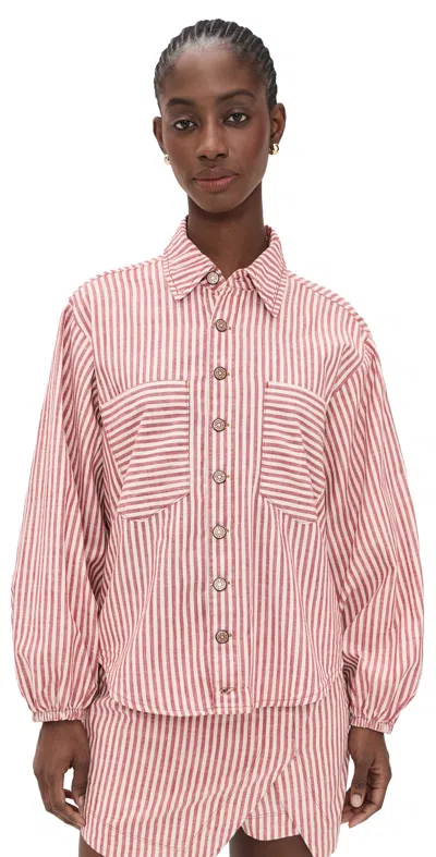Dress To Striped Twill Shacket Stripes In Pink