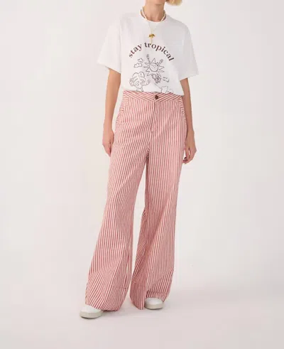 Dress To Striped Twill Wide Leg Pants In Red/ivory In Animal Print