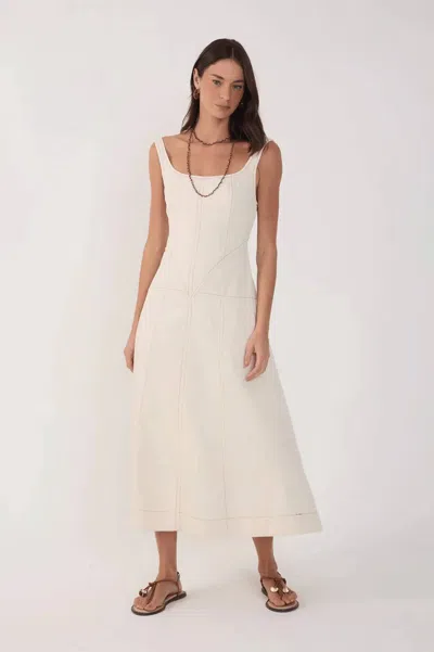 Dress To Topstitched Twill Midi Dress In Off White In Neutral