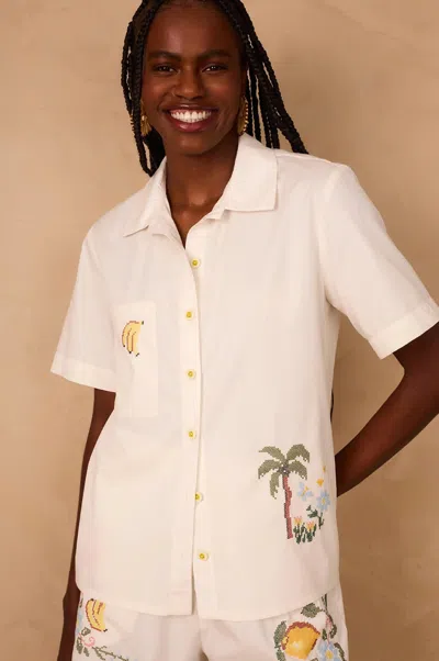 Dress To Tropical Embroidered Shirt Top In White