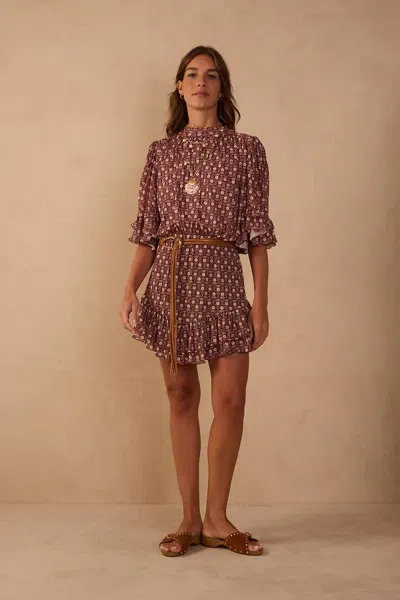 Dress To Tulle Short Dress In Essencia Print In Brown