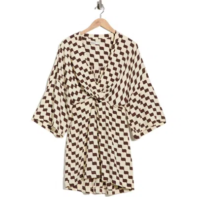 Dress To Wavy Print Twist Bodice Minidress In Brown Bossa Nova