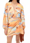 Dress To Wrap Long Sleeve Mini Dress In Sunset Print In Multi
