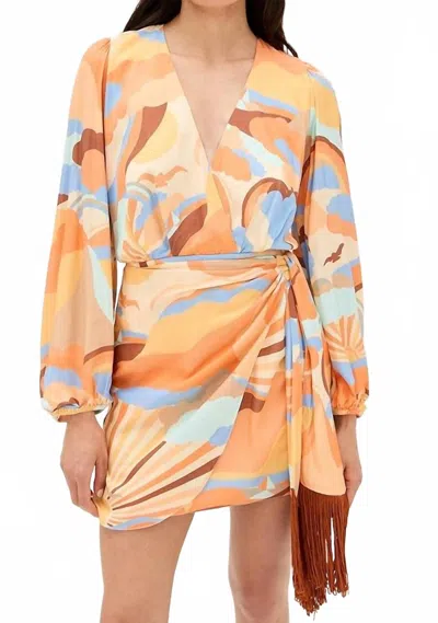 DRESS TO WRAP LONG SLEEVE MINI DRESS IN SUNSET PRINT