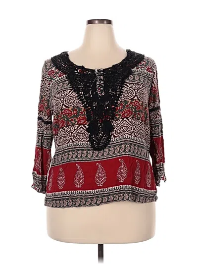 Pre-owned Dressbarn 3/4 Sleeve Blouse In Burgundy