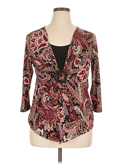 Pre-owned Dressbarn 3/4 Sleeve Blouse In Burgundy