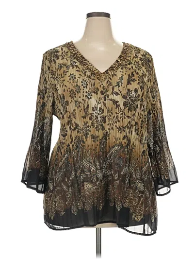 Pre-owned Dressbarn 3/4 Sleeve Blouse In Gold