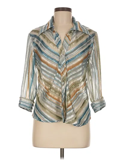 Pre-owned Dressbarn 3/4 Sleeve Button Down Shirt In Blue