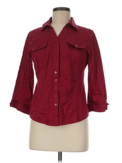 Pre-owned Dressbarn 3/4 Sleeve Button Down Shirt In Burgundy