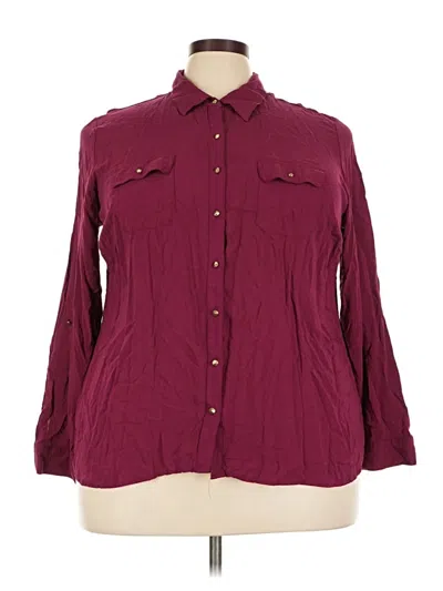 Pre-owned Dressbarn 3/4 Sleeve Button Down Shirt In Burgundy