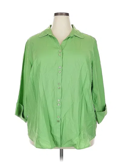 Pre-owned Dressbarn 3/4 Sleeve Button Down Shirt In Green