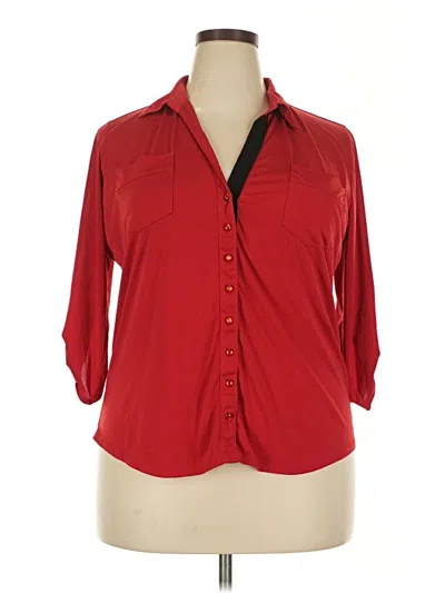Pre-owned Dressbarn 3/4 Sleeve Button Down Shirt In Red
