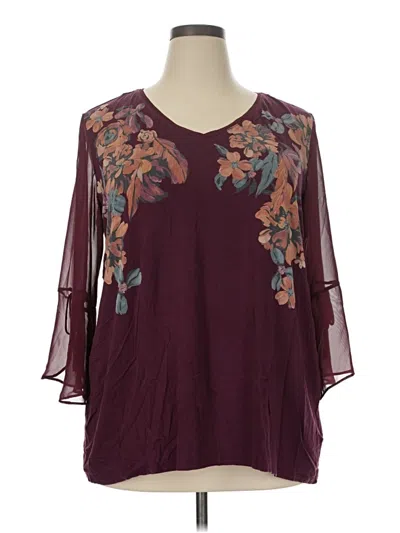 Pre-owned Dressbarn 3/4 Sleeve T-shirt In Burgundy
