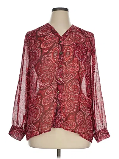 Pre-owned Dressbarn Long Sleeve Blouse In Burgundy