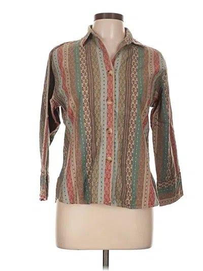 Pre-owned Dressbarn Long Sleeve Button Down Shirt In Brown