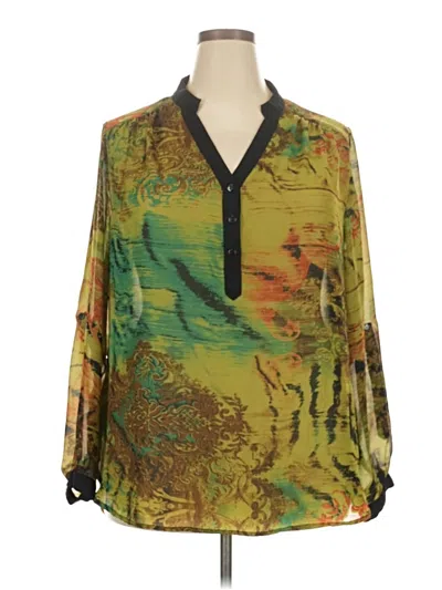 Pre-owned Dressbarn Long Sleeve Henley Shirt In Green