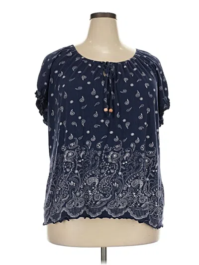 Pre-owned Dressbarn Short Sleeve Blouse In Blue