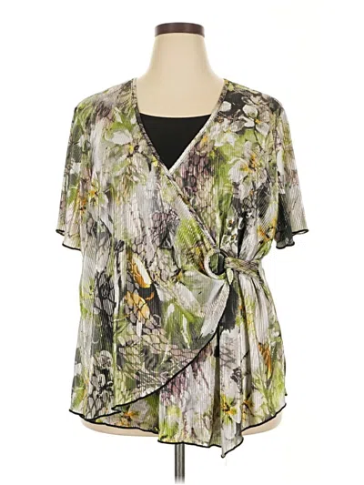 Pre-owned Dressbarn Short Sleeve Blouse In Green