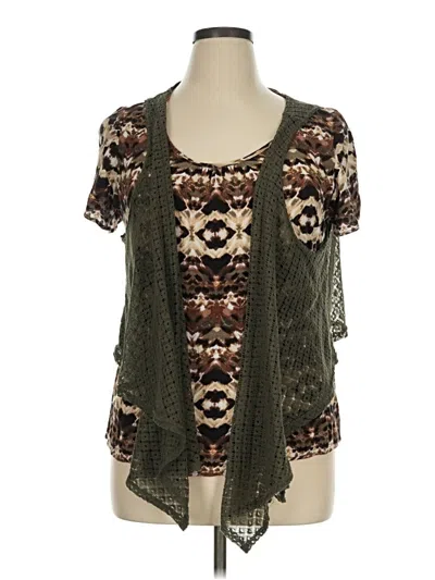 Pre-owned Dressbarn Short Sleeve Blouse In Green
