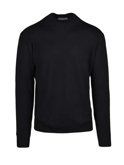 Dressism. High-neck Black Turtleneck Sweater In Extrafine Merino Wool
