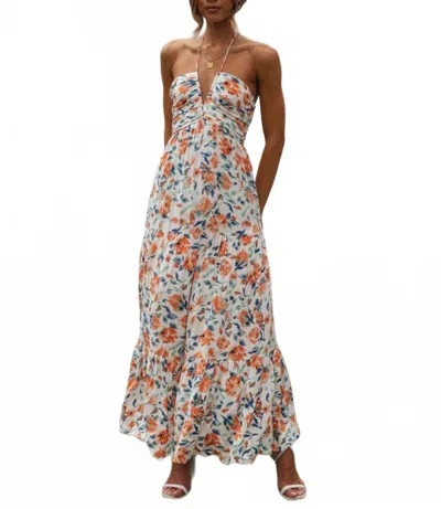 Dresslily Chiffon V Neck Floral Maxi Dress In Orange In Multi