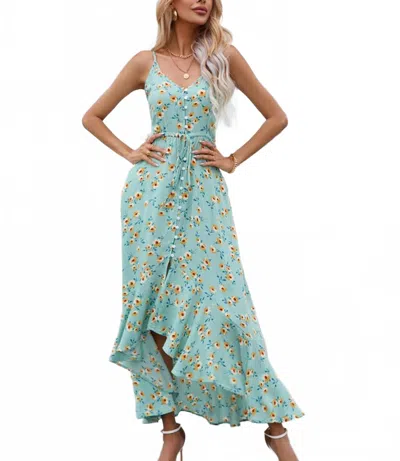Dresslily V Neck Button Down Dress In Blue-green