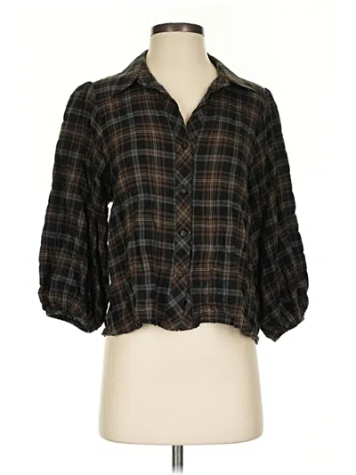 Pre-owned Drew 3/4 Sleeve Button Down Shirt In Brown
