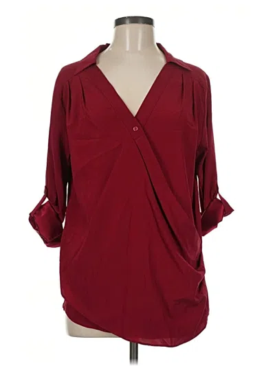 Pre-owned Drew 3/4 Sleeve Silk Top Burgundy Plunge Neckline Tops
