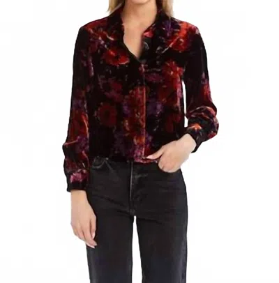 Drew Alexa Top In Black Velvet In Red